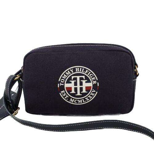 Tommy Hilfiger Navy Crossbody Cotton Canvas Bag Purse With Adjustable Strap