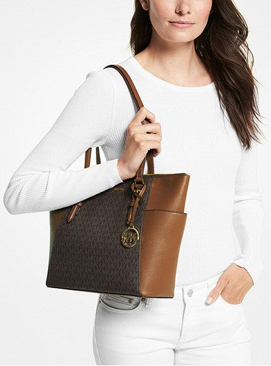 Michael Kors Charlotte Large Logo and Leather Top-Zip Tote Bag