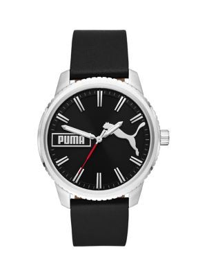 Puma Ultrafresh Three-Hand Black Matte Dial Leather Watch